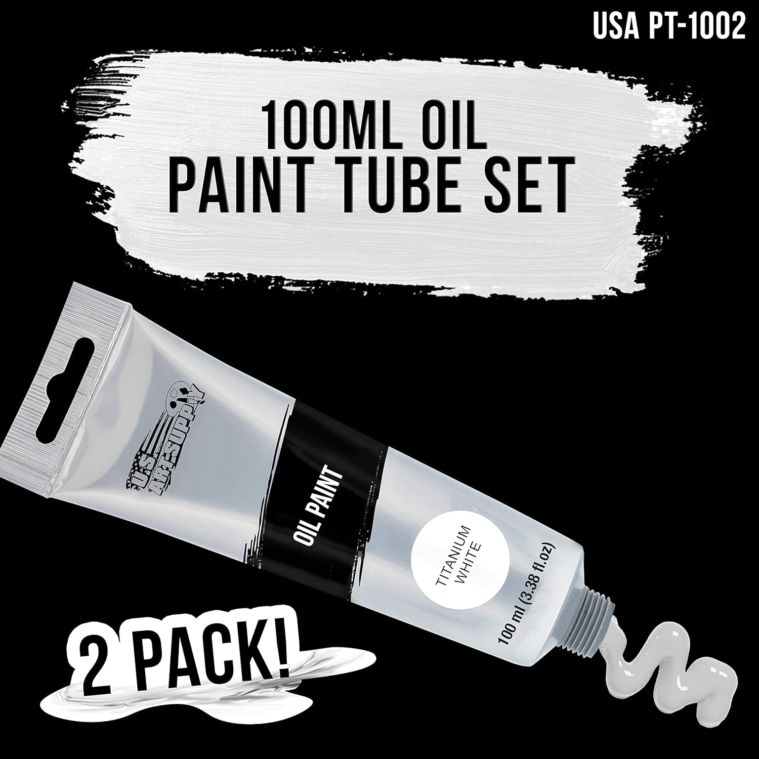 Titanium White Oil Paint - 2 Extra-Large 100Ml Tubes - High Opacity, Strong Tinting Strength, Oil Paints For Canvas Painting, Wood & Media