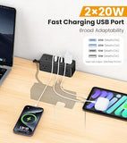 Dual Layer Desk Clamp Power Strip 13 Outlets 20W USB C 5FT Cord 1200J Black