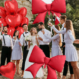 Red Heart Balloons, Foil Bow Balloons, 10Pcs 18 Inch Heart Shaped Balloon And 38 Inch Helium Red Bow Foil Balloon For Birthday Valentines Engagement Baby Shower Bridal Wedding Anniversary Decor