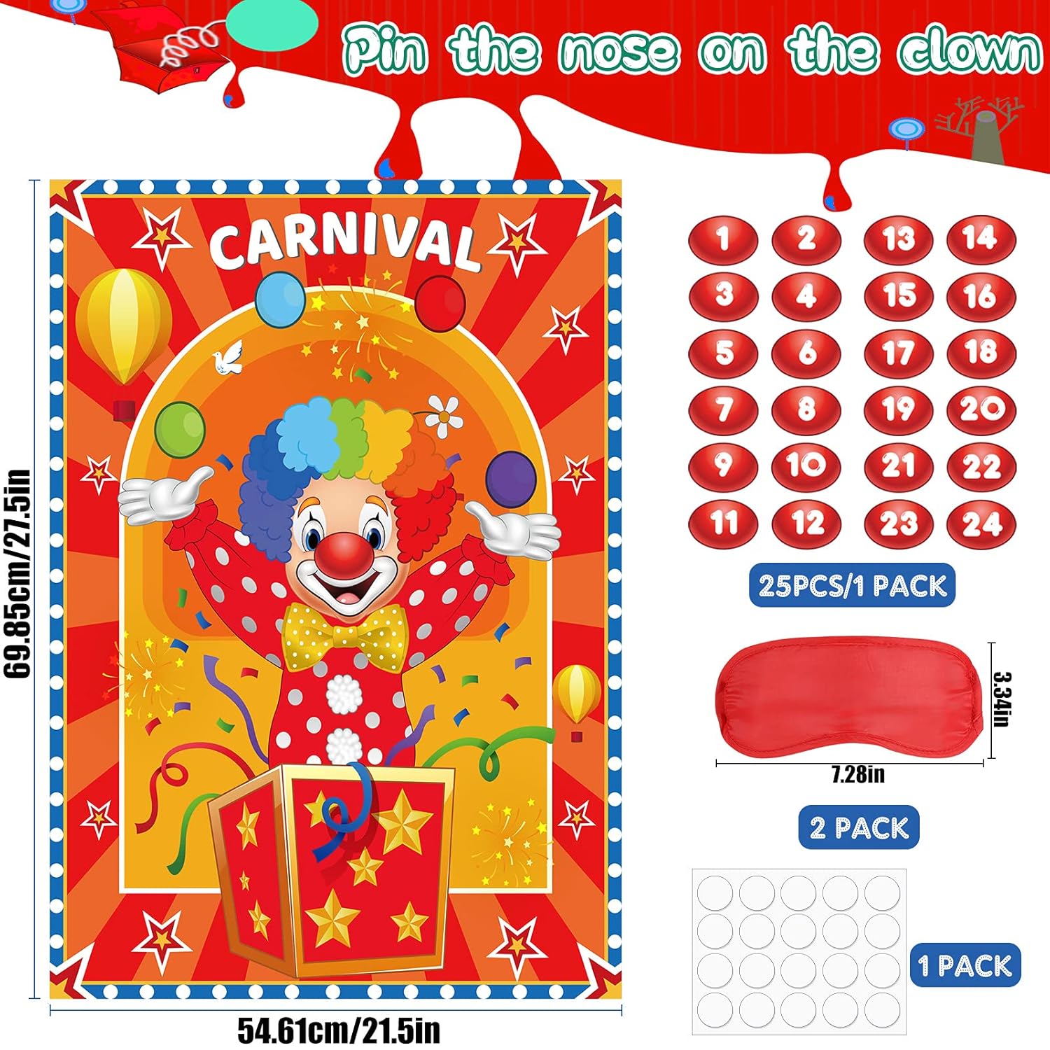 Carnival Circus Theme Party Games Attach The Nose On The Clown Game Birthday Party Game Circus Pin Game And Activities For Boys Girls Carnival Party Supplies Decorations Indoor Outdoor