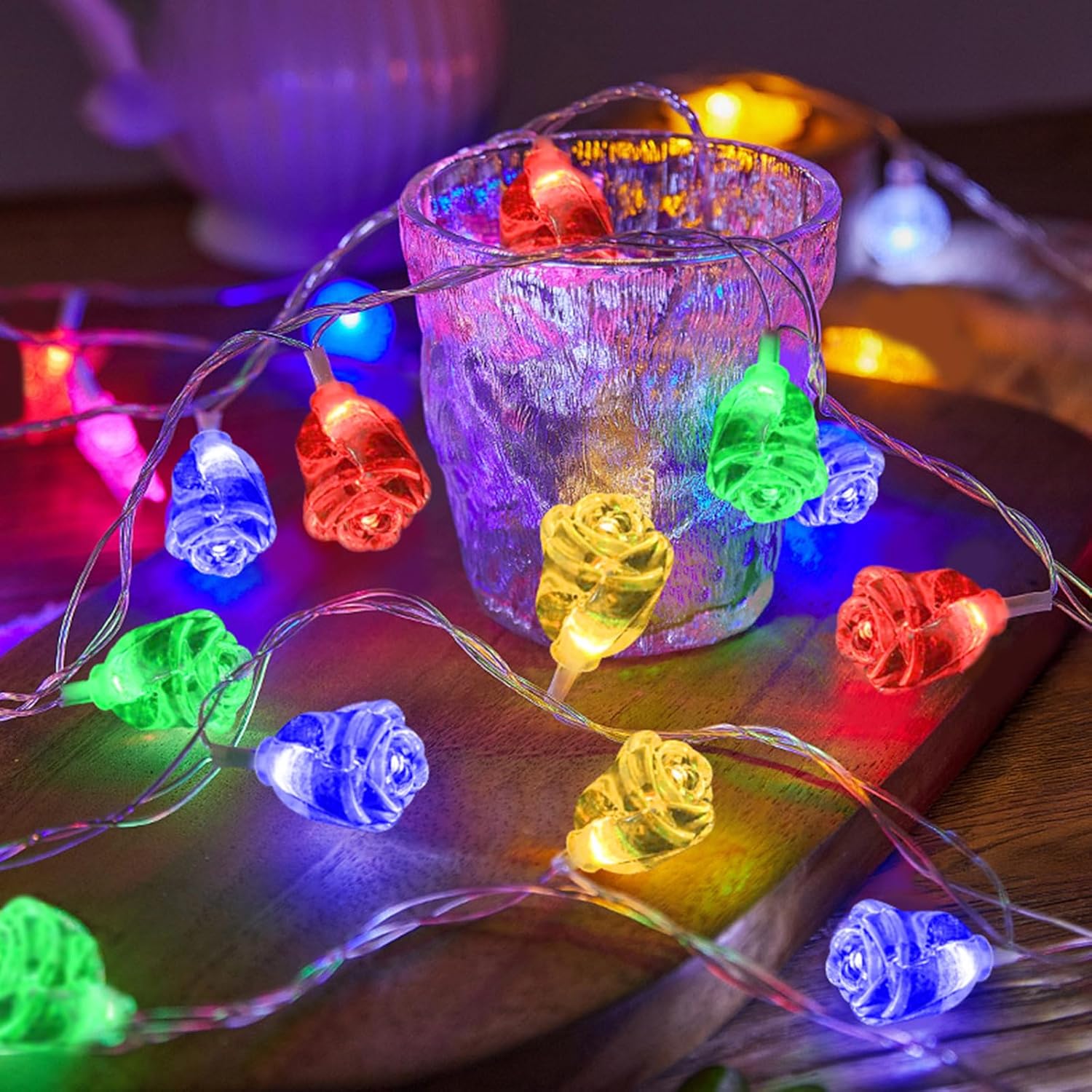 String Lights Indoor, 33Ft 80 Led Rose Flower Lights, 8 Modes Dimmable & Timeable Twinkle Lights, Festival Christmas Dec