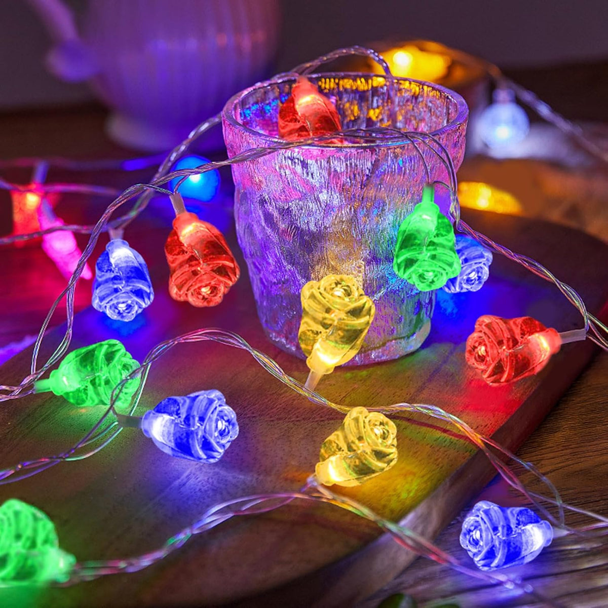 String Lights Indoor, 33Ft 80 Led Rose Flower Lights, 8 Modes Dimmable & Timeable Twinkle Lights, Festival Christmas Dec