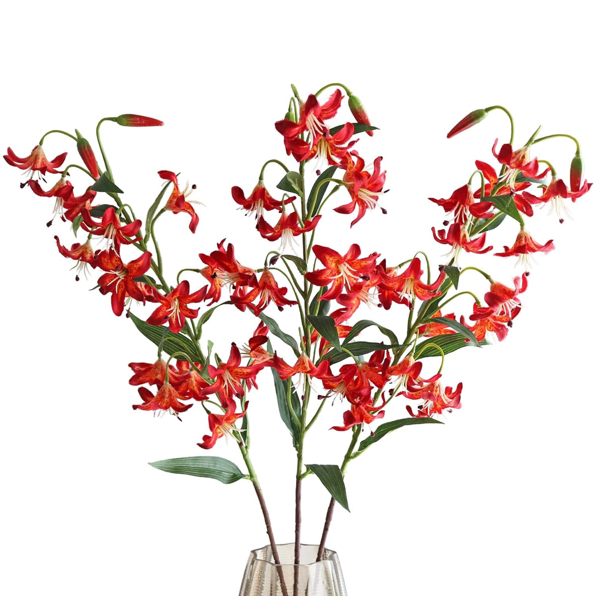 Artifical Lily Flowers Long Stem Artificial Tiger Lily Flowers For Home Hotel Flower Arrangement Party Decor (Orange Red)