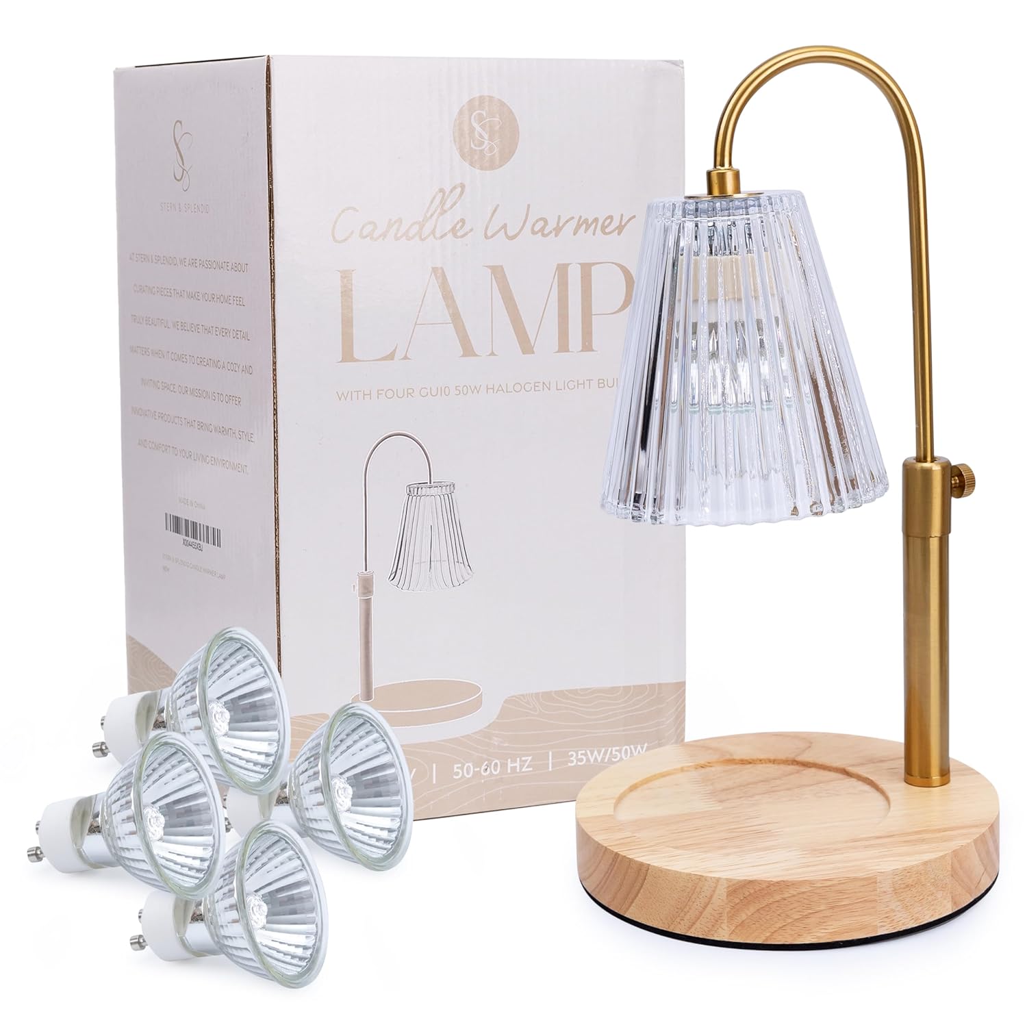 Adjustable Wood Candle Warmer Lamp For Jar Candles – Large Round Base, Dimmable Electric Candle Melter With Timer, Flameless Candle Heating Lamp With 4 Halogen Light Bulbs