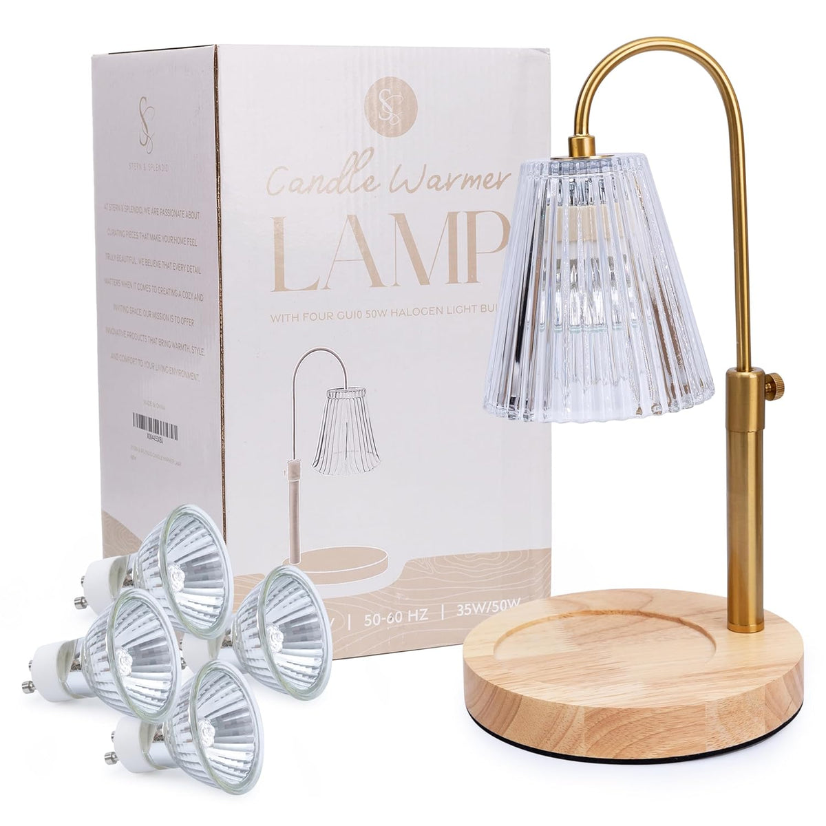 Adjustable Wood Candle Warmer Lamp For Jar Candles – Large Round Base, Dimmable Electric Candle Melter With Timer, Flameless Candle Heating Lamp With 4 Halogen Light Bulbs