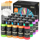 Metallic Acrylic Paint Set, 20 Colors Metallic Paint In Bottles (60Ml, 2Oz) With 10 Brushes And 1 Palette, Rich Pigments, Non-Toxic For Artists, Beginners On Rocks Crafts Canvaswood Fabric