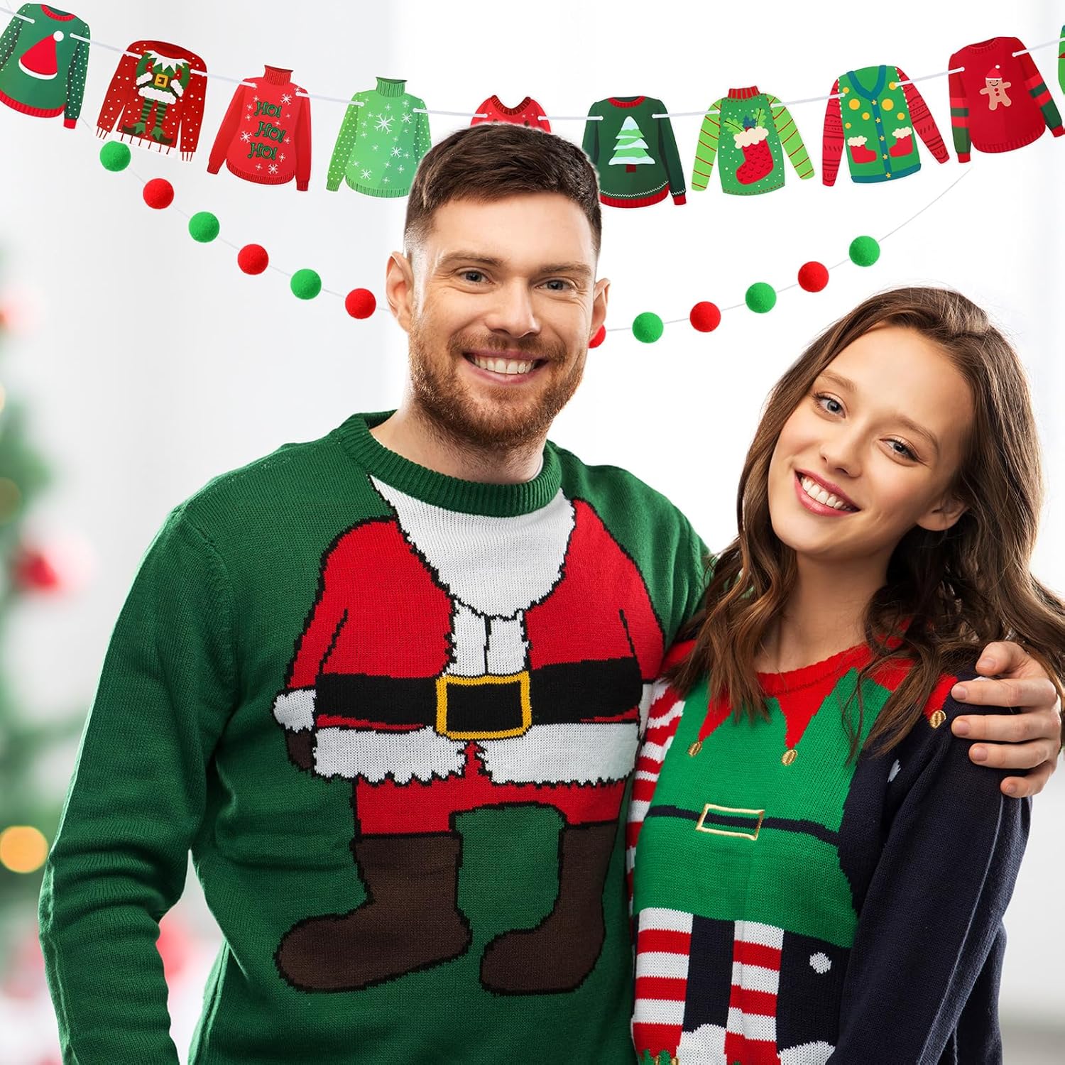 Ugly Sweater Party Decorations - It'S About To Get Ugly Banner, Felt Garland, Christmas Lights & Ideas For Home Mantel