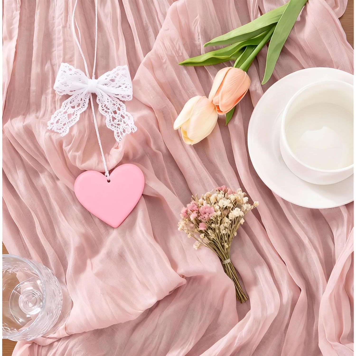 Dusty Pink Boho Rustic Cheesecloth Gauze Table Runner Valentine‘S Day 20"×120" Cheese Cloth Table Runner 10Ft For Winter Birthday Party Wedding Ceremony Baby Shower Holiday Decoration