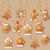 20Pcs Christmas Gingerbread Party Hanging Swirls Gingerbread Snowflake Tree Theme Ceiling Streamers Xmas Winter Hanging Decorations For Christmas Winter Holiday Party Supplies
