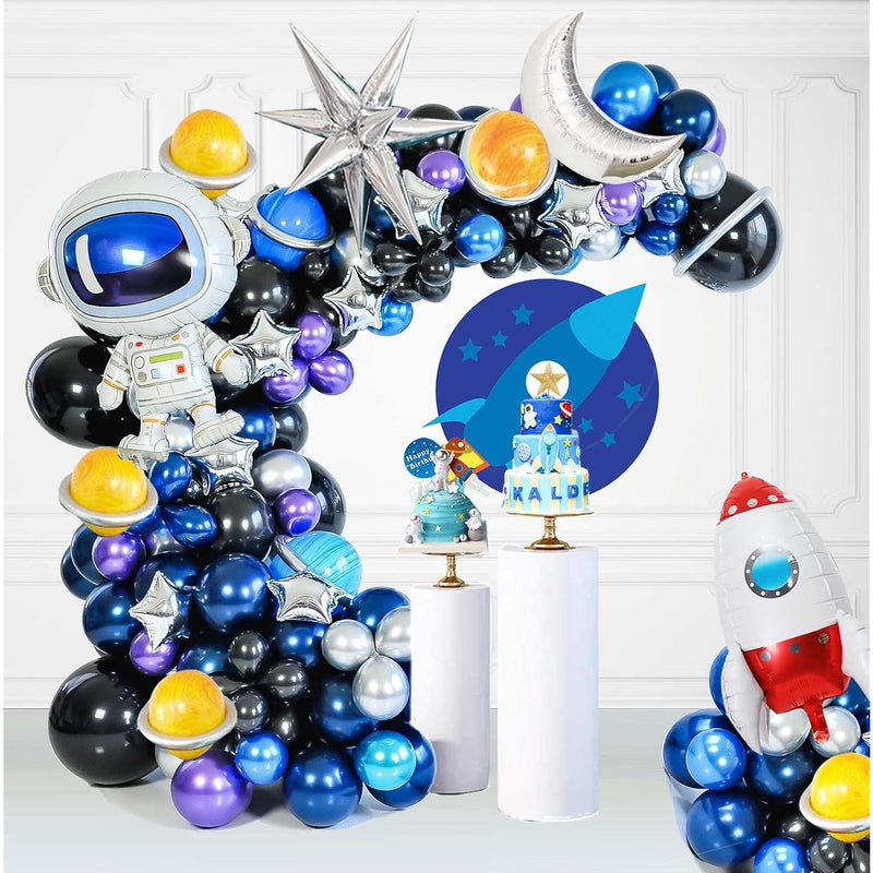 Outer Space Balloon Garland Arch Kit Chrome Blue Purple And Astronaut