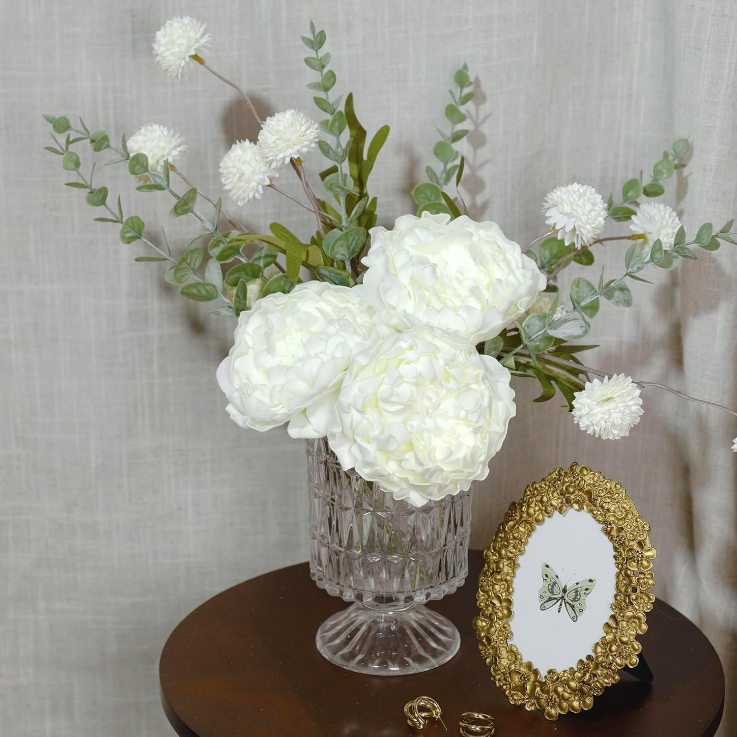 16Pcs 4" Peonies Artificial Flowers Bulk, Ivory Fake Peony Foam Flowers, White Silk Peonies Faux Bouquet For Floral Arrangement Wedding Bridal Flower Cake Decorative Flower Table Centerpieces