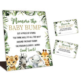 Baby Shower Games - Measure The Baby Bump Set - Greenery Floral Safari Theme How Big Is Mommy'S Belly - 1 Standing Sign & 50 Tickets - Gender Reveal Party Decorations & Supplies -Dwlk-A02