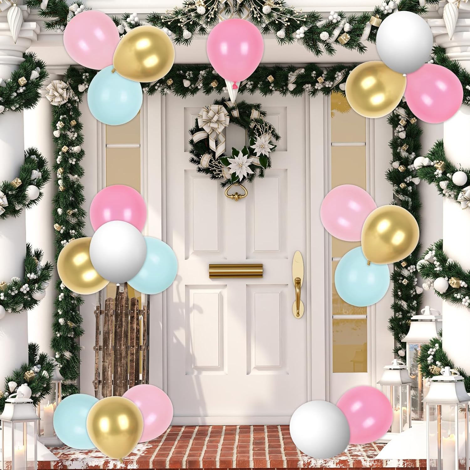 100Pcs Christmas Balloons With Ribbons 12 Inch Pink Gold Teal Rubber Balloons For Winter Xmas Wedding Birthday Baby Shower Party Supplies