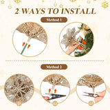 24 Pcs Christmas Tree Decorations, 12 Pcs Poinsettia Flowers Artificial+6 Pcs Glitter Holly Berry Stems+6 Berry Leaves Christmas Tree Picks For Party Wreath Fireplace, Champagne Gold