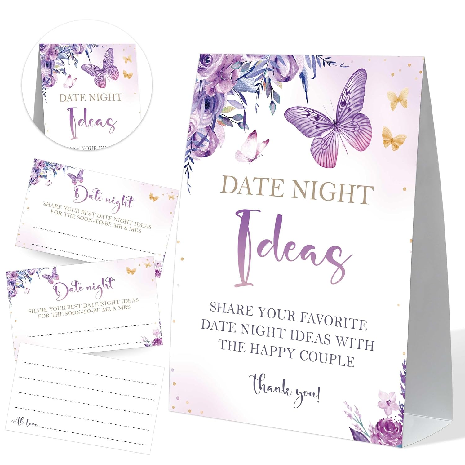 Couples Games Date Night Ideas, Butterfly Bridal Shower Sign And 50 Date Night Cards, Bachelorette Party Games, Wedding Shower Decor, Date Night Idea Cards Bridal Shower, Wedding Gifts For Couples,1