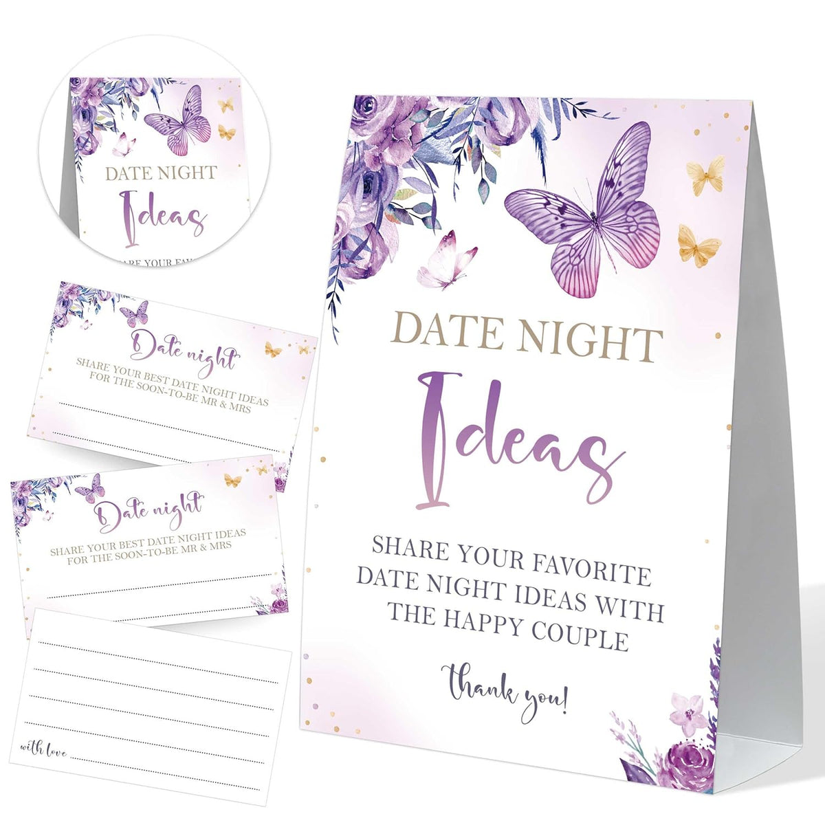 Couples Games Date Night Ideas, Butterfly Bridal Shower Sign And 50 Date Night Cards, Bachelorette Party Games, Wedding Shower Decor, Date Night Idea Cards Bridal Shower, Wedding Gifts For Couples,1