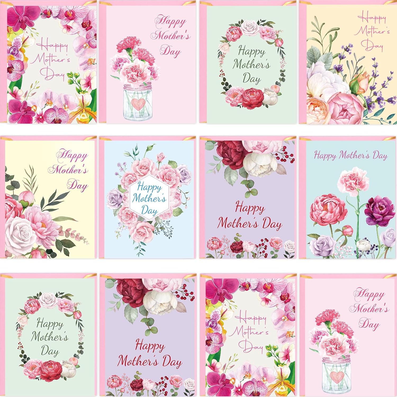 Mothers Day Cards Bulk 24 Pack Mother Floral Cards With Envelopes Flower Card Mother'S Day Gift For Mom Blank Inside