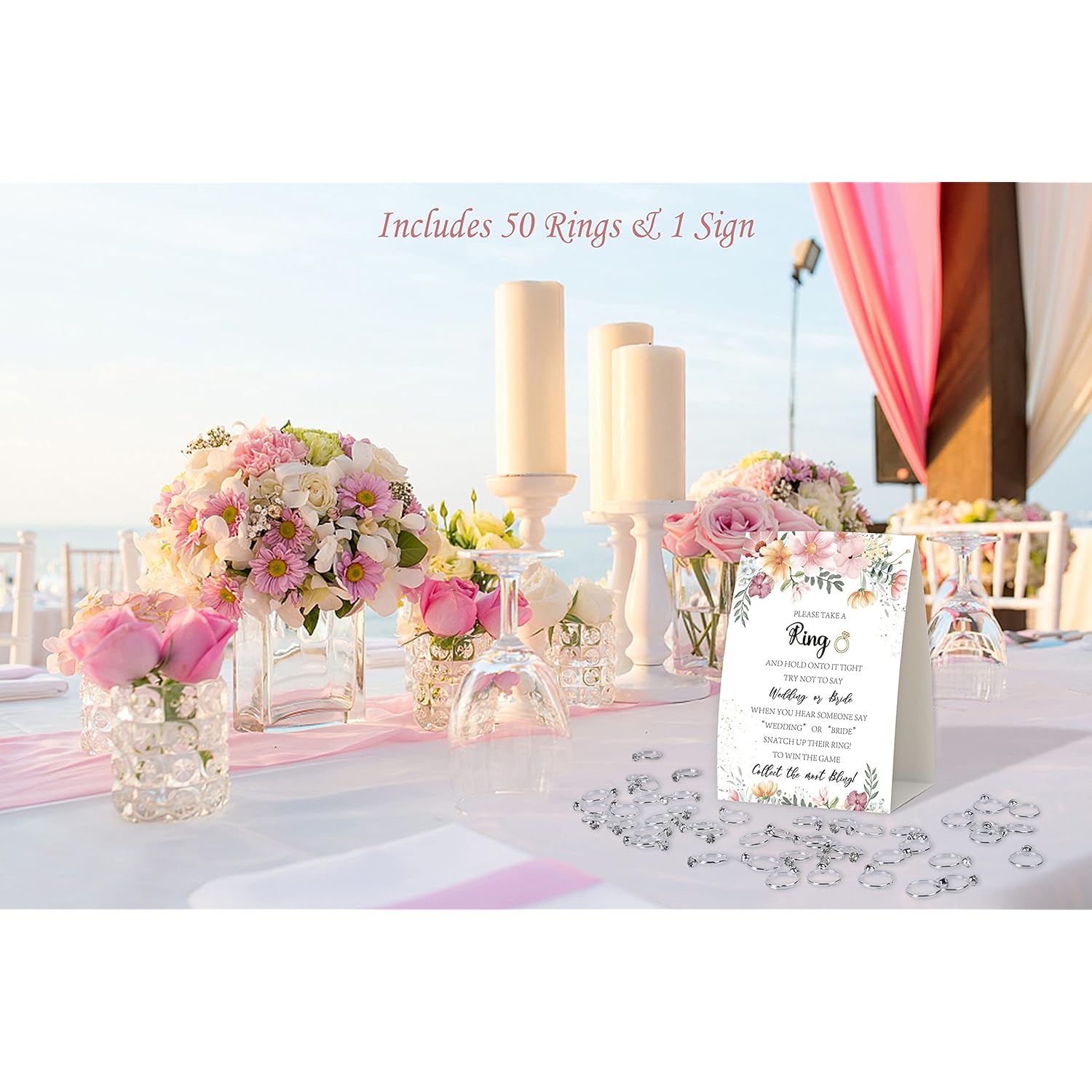 Put A Ring On It,Don'T Say Bride Or Wedding Game,Bridal Shower Games 50 Guests,Pink Floral Boho Bridal Shower Game,Engagement Party,Bachelorette Decorations For Party,Bridal Shower Favors-L11