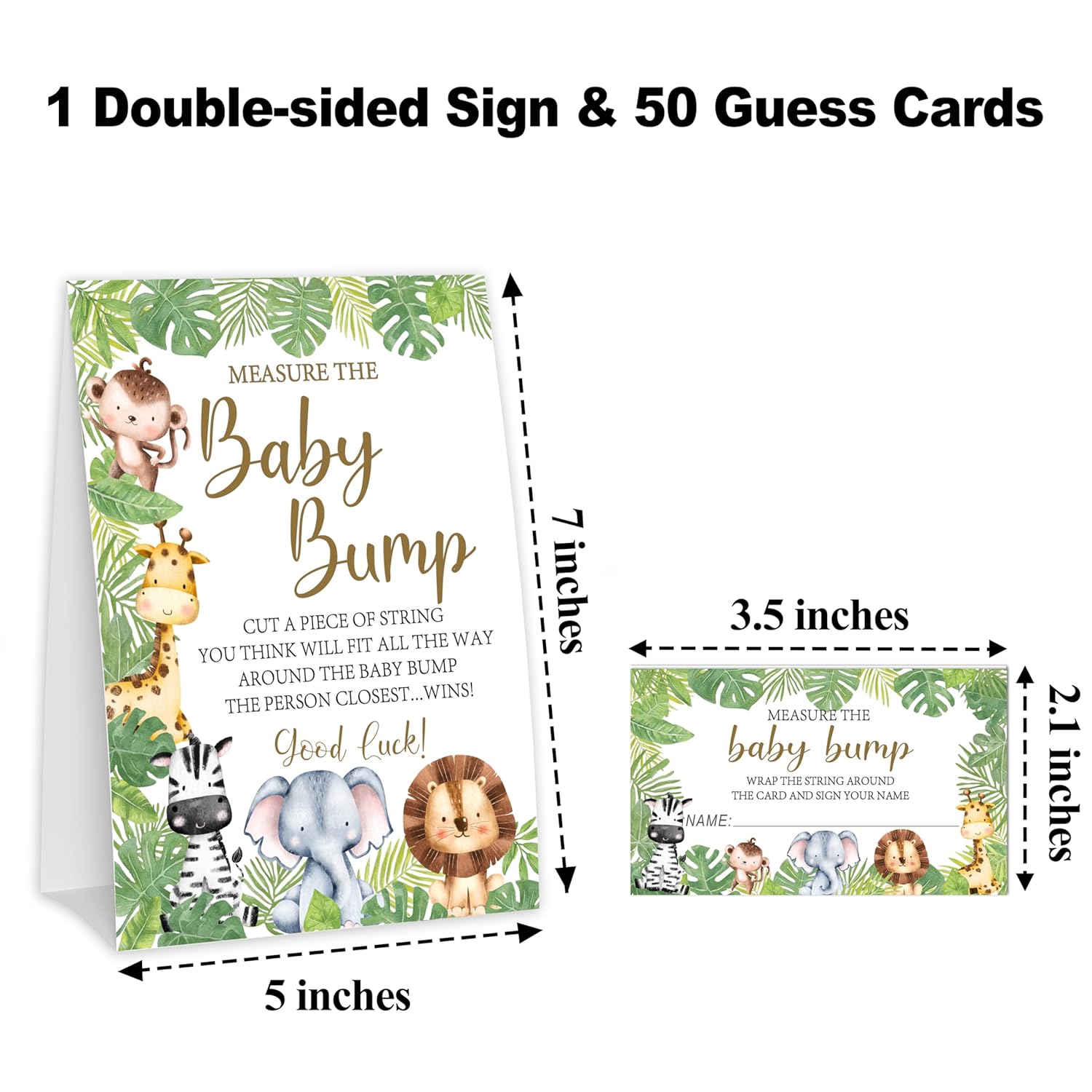 How Big Is Mommys Belly Game, Measure The Baby Bump, Safari Jungle Animals Baby Shower Party Game & Decorations, 1 Sign & 50 Guess Cards