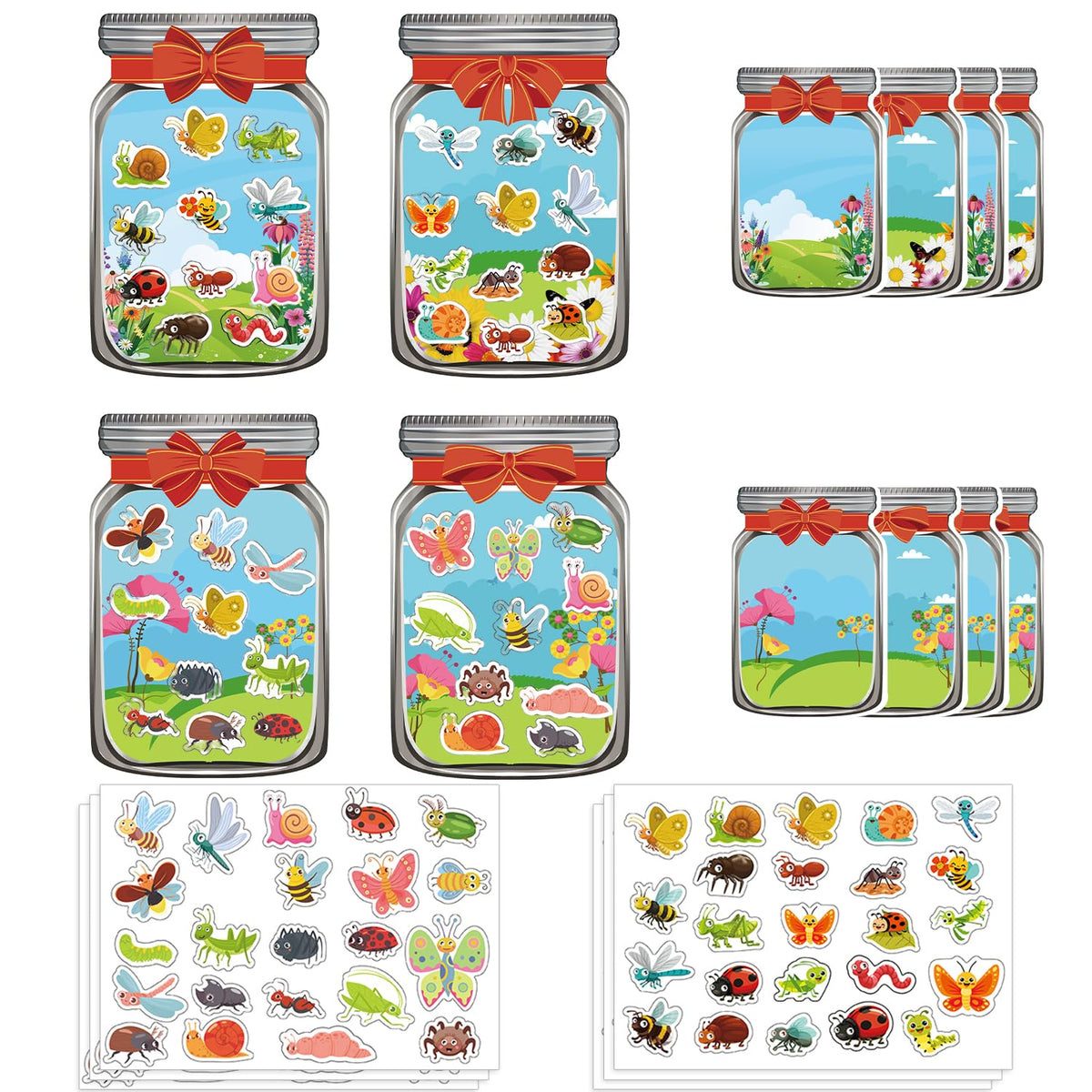 40 Sheets Insect Stickers With Jar Scenes, Make Your Own Bug Jar Nature Stickers, Diy Spring Crafts Activities For Kids Classroom Party Supplies