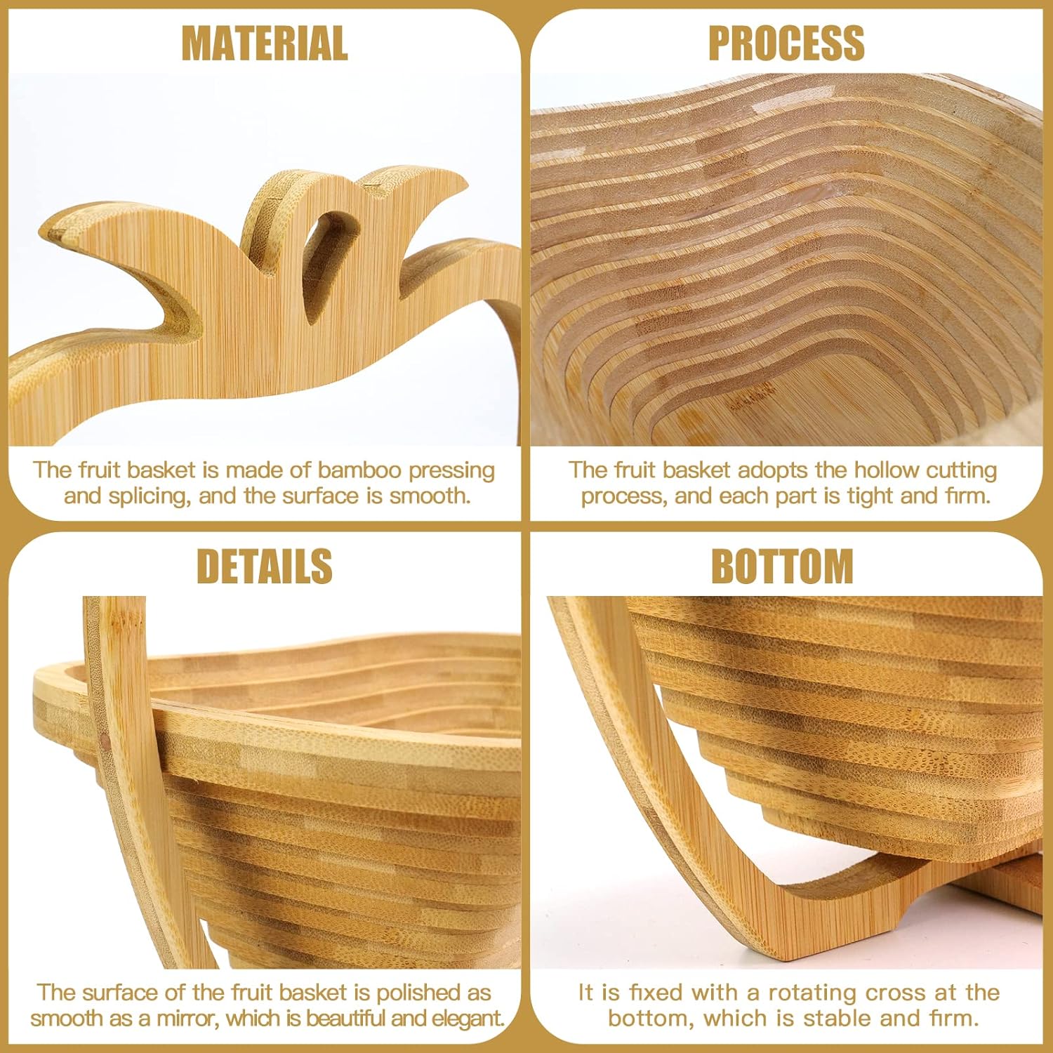 Foldable Fruit Basket Gift Bamboo Fruit And Veggie Basket,Fruit Bowl Holder Dried Fruit Basket For Christmas Decorations Holiday Party Mom Gifts (Apple)