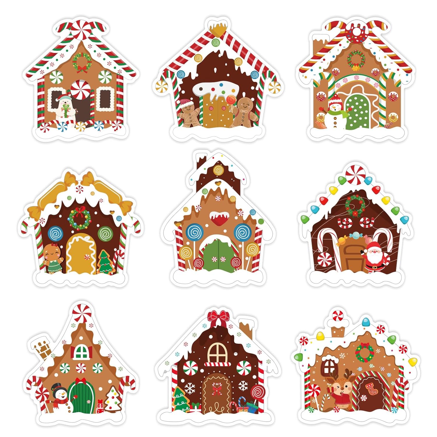 Small Christmas Stickers Gingerbread Candy House Decals, 240 Self-Adhesive Christmas Envelope Labels Stickers, Funny Cartoon Xmas Seal Stickers For Gift Greeting Card Party Supplies Kids Holiday Decor