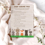 Woodland Animals Baby Shower Feud Game — Pack Of 25 — Country Rustic Gender Neutral Jungle Fun Shower Family Feud Games, Fall Outdoors Shower Activity G601-Bsf