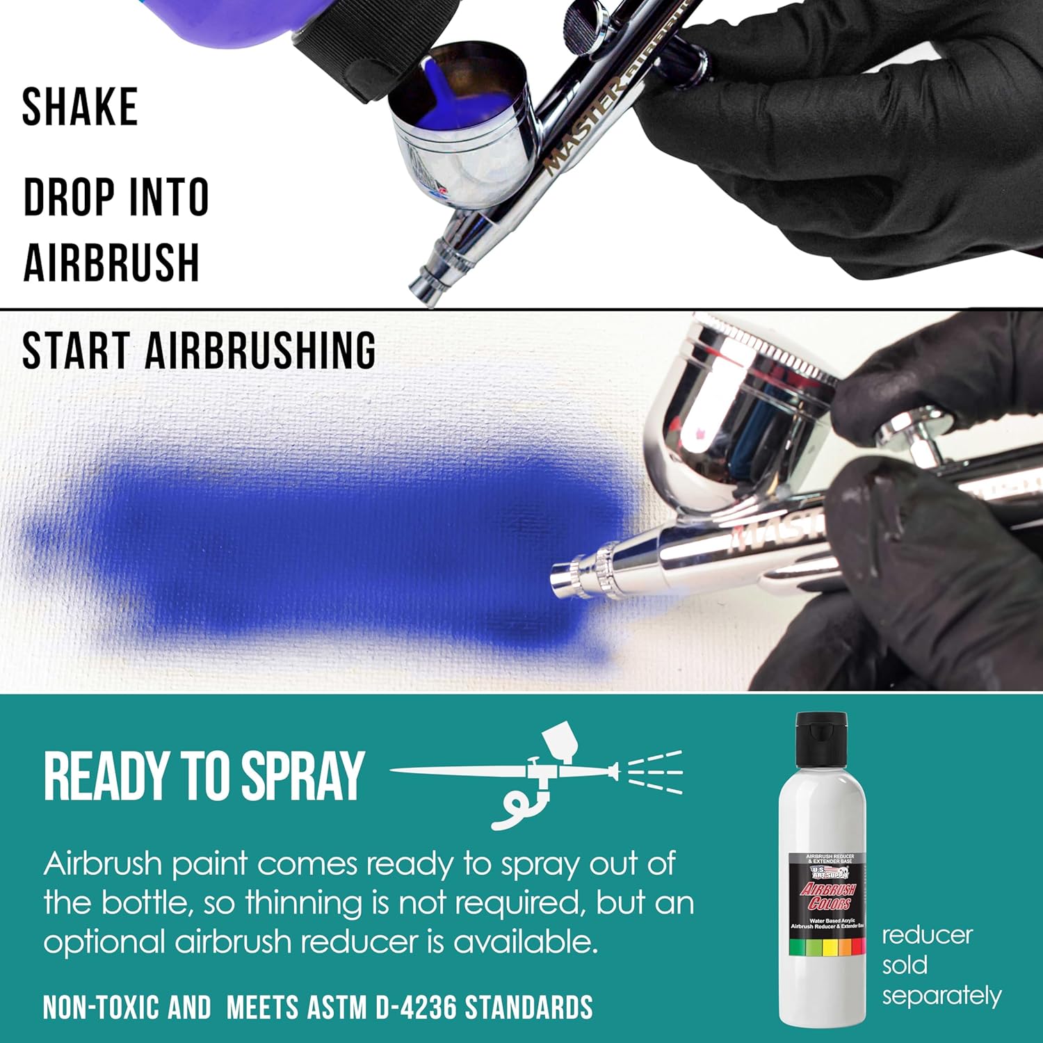 Opaque Aqua Blue Acrylic Special Effects Airbrush Paint - 8Oz Ready To Spray Air Brush Paint For Nails, Models, Fabric - Water-Based Air Brush Painting