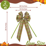 Christmas Tree Bows 10×20'' Fall Plaid Bows For Gift Wrapping Green Wreath Bows With Wire Edge Premade Gift Bows For Craft Present Fireplace Holiday Christmas Autumn Decorations, 2 Pcs