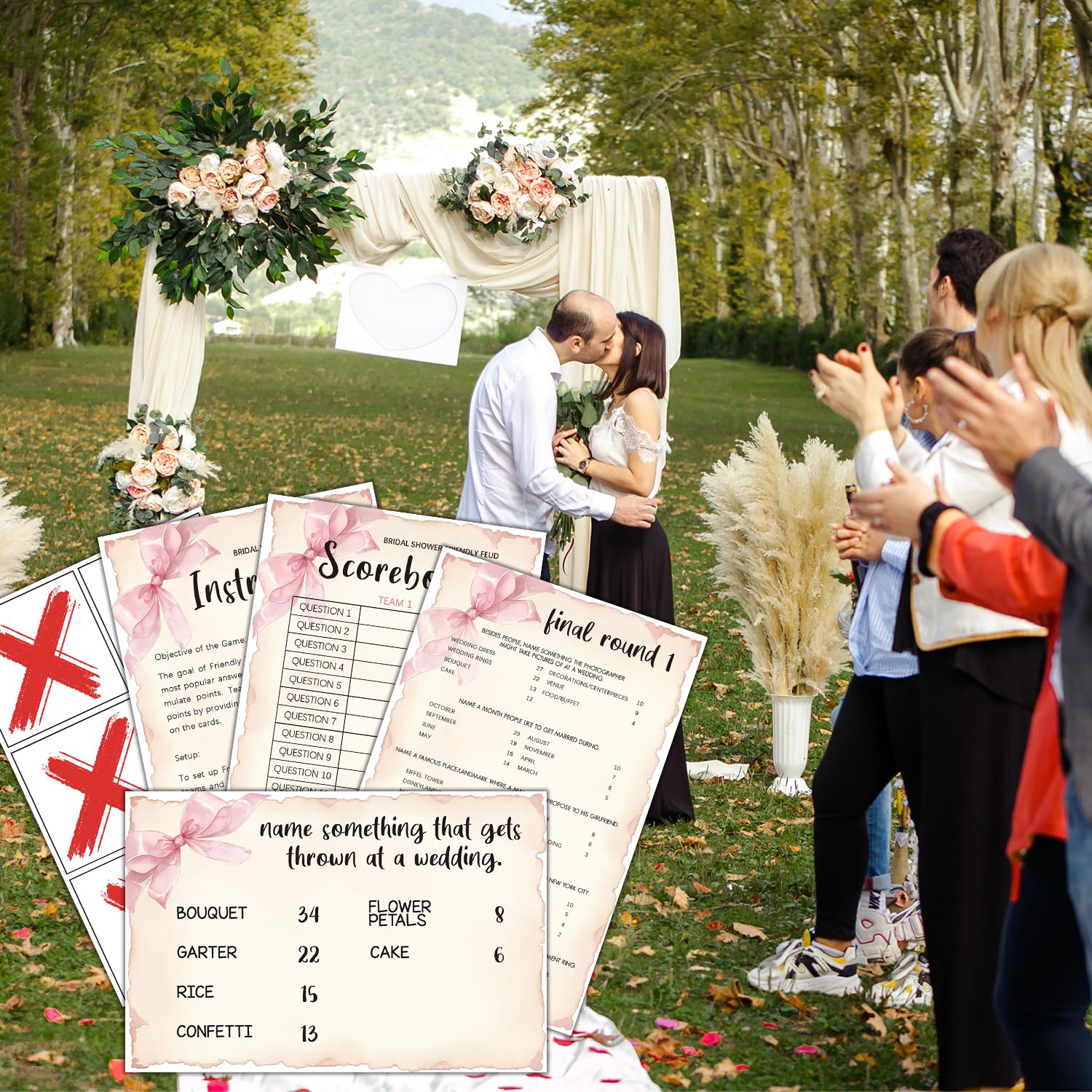 Pink Wedding Friendly Feud Quiz, Bow Bridal Shower Friendly Feud Game Set For Reception And Guests, Bridal Shower Game, Engagement Party Games, Bachelorette Party Decor & Supplies-04