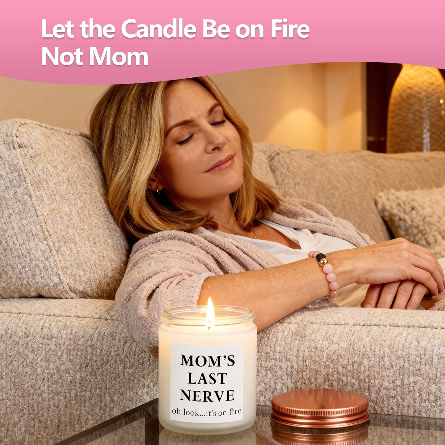 Birthday Gifts For Mom – For Overworked And Stressed Moms – Candle And Lava Stone Bracelet Gift Set – Mom’S Last Nerve On Fire