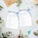 Who Knows The Bride Best Bridal Shower Game - Blue Floral - 30 Pcs Double-Sided Fill-In Wedding Game Cards For Newlyweds, Engagement Party Activities & Decorations -A06