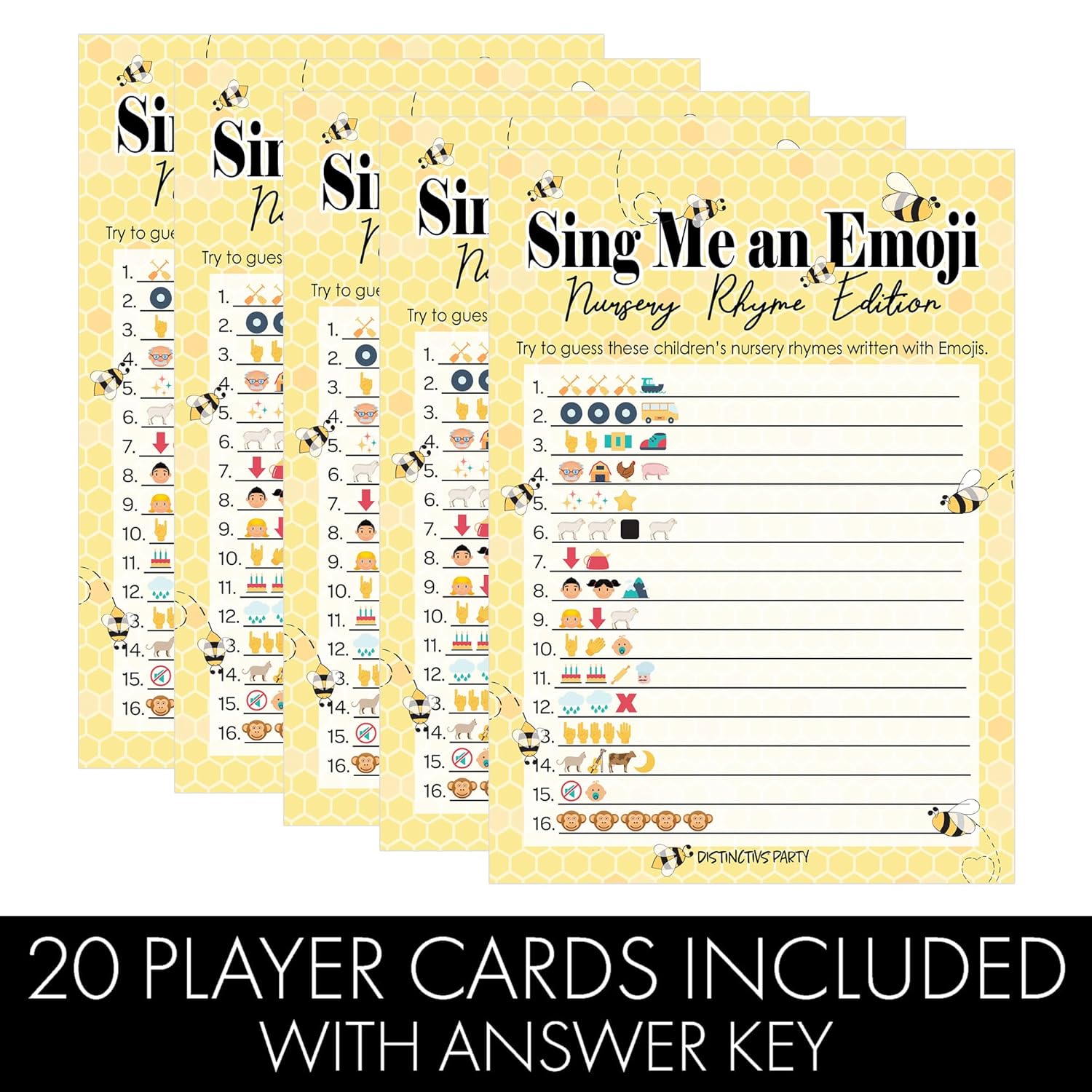 Bumble Bee Baby Shower Games, Nursery Rhyme Emoji Game Cards - 20 Count, What Will Baby Bee Gender Reveal Games