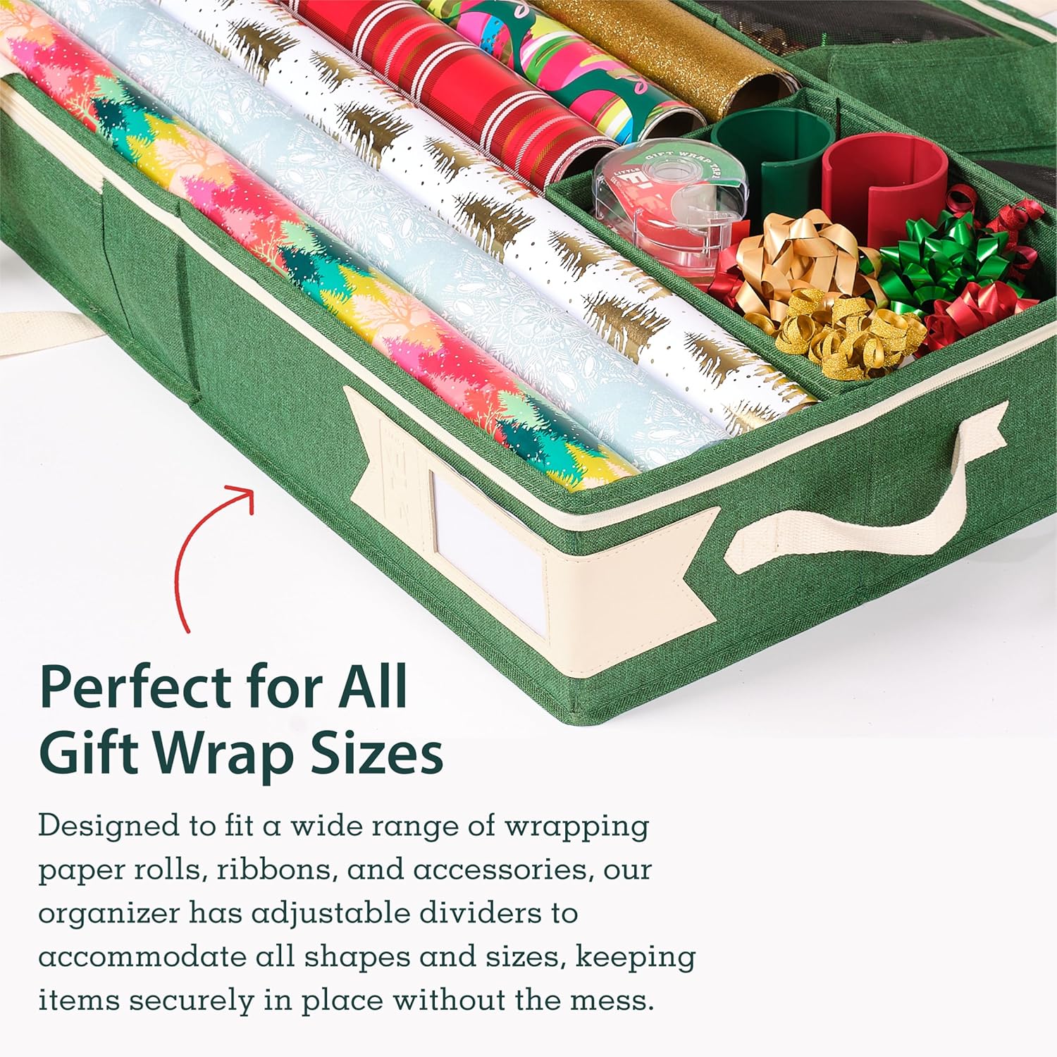 Premium Wrapping Paper Storage Organizer, Easy To Carry, 6 Individual Pockets For Christmas Gift Wrap Supplies, Lightweight And Sturdy
