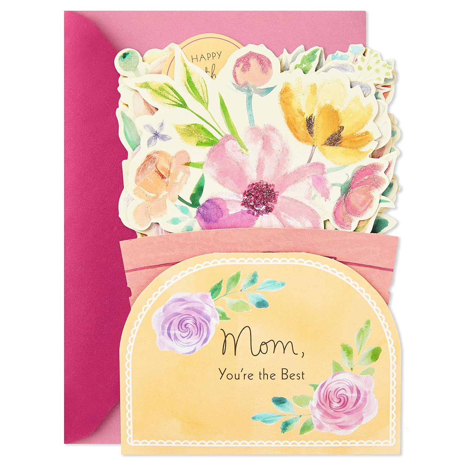 Hallmark Paper Wonder Mothers Day Pop Up Card for Mom (Pink Flower Bouquet, You're the Best) (699MBC1127)