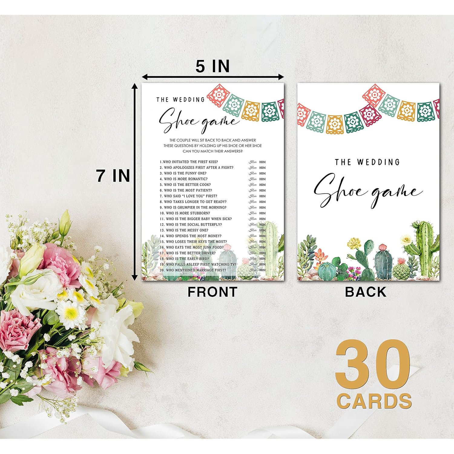 Fiesta Mexican Bridal Shower Decorations - Wedding Shoe Game Cards For Bachelorette Party, Engagement Party - Set Of 30 Cards