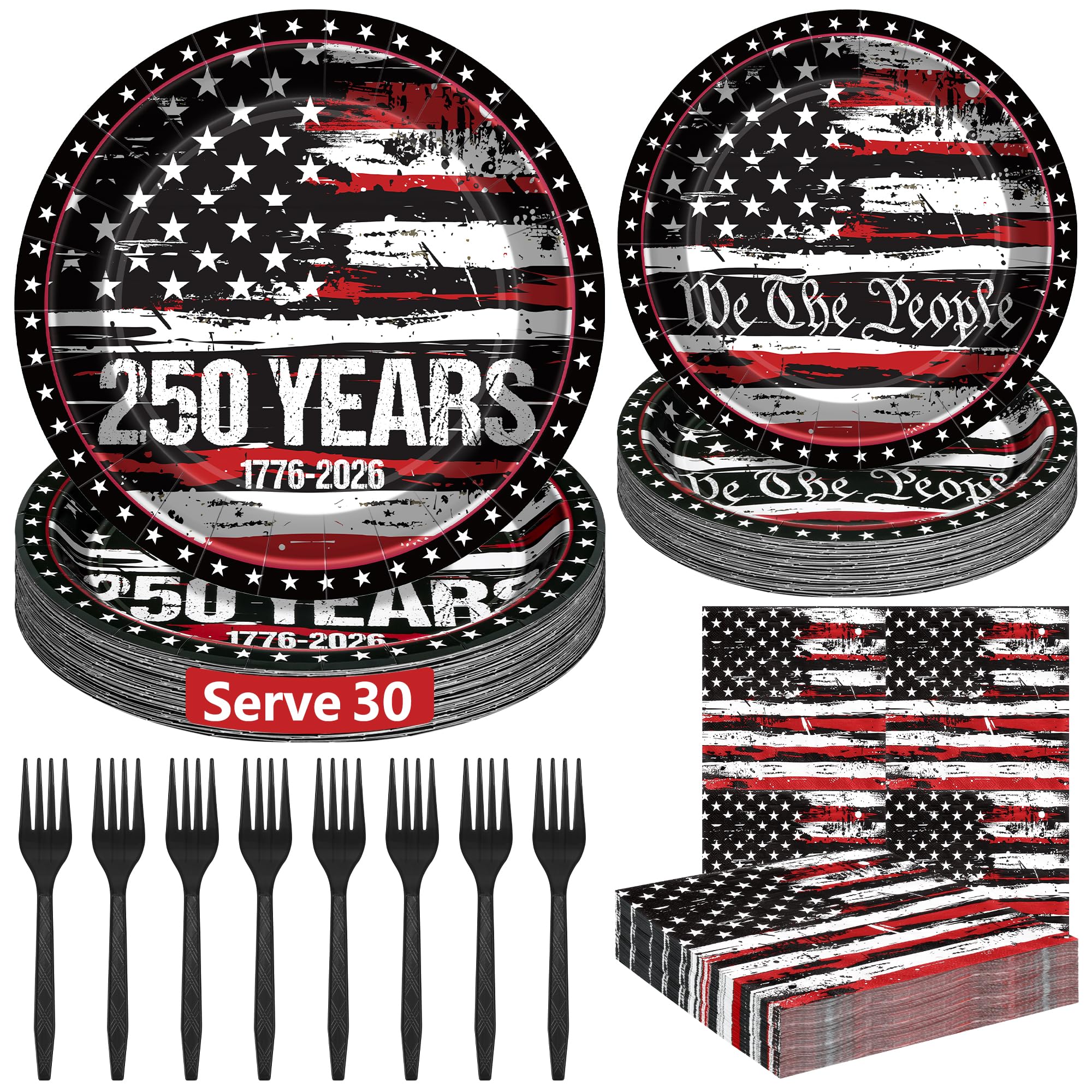 120PCS 4th of July Plates and Napkins Sets, Paper Patriotic Plates Decor