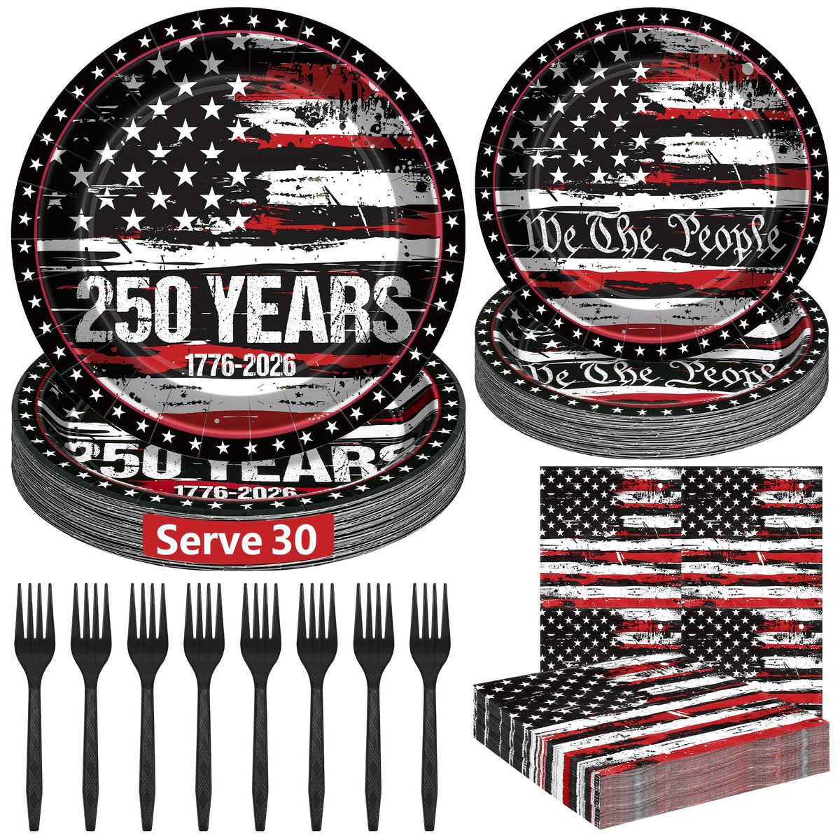 120PCS 4th of July Plates and Napkins Sets, Paper Patriotic Plates Decor