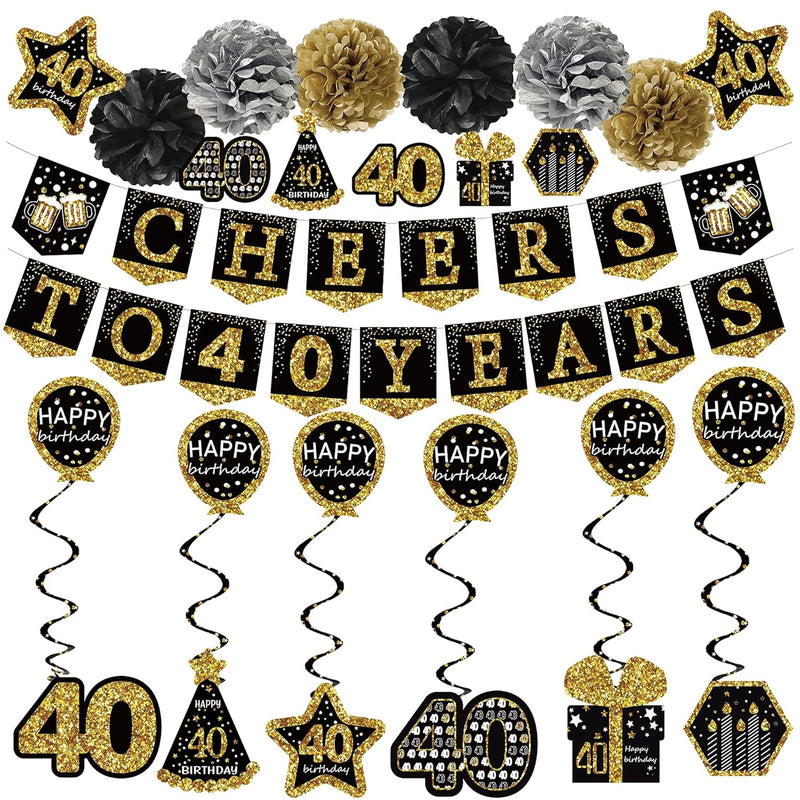 40Th Birthday Decorations For Men - (21Pack) Cheers To 40 Years Black