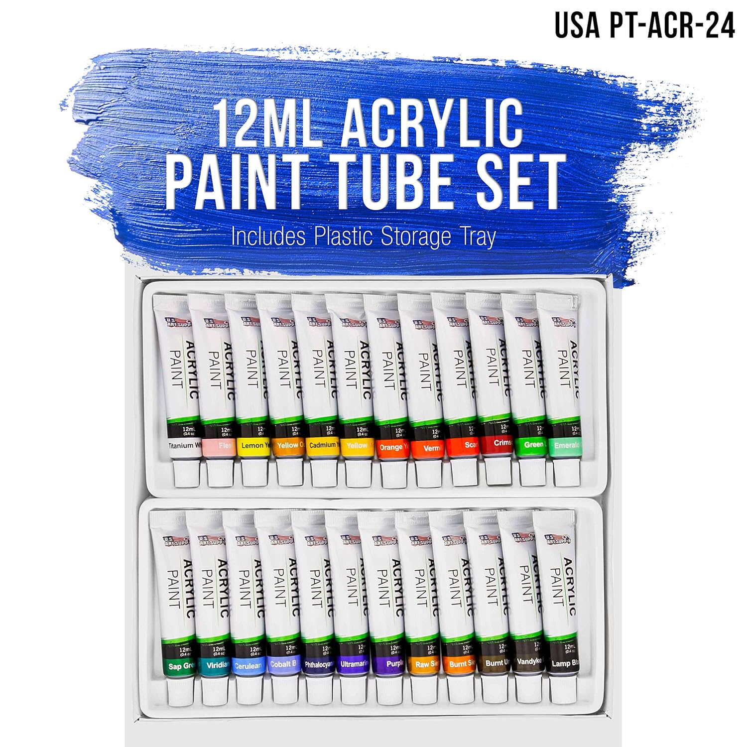 24 Color Professional Acrylic Paint Set In 12Ml Tubes - Art Painting Supplies For Adults, Artists, Students, Beginners - Canvas Portrait Paintings