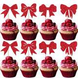 24 Pack Bow Cupcake Toppers Christmas Bowknot Themed Birthday Cupcake Picks Decorations For Merry Christmas Baby Shower Birthday Wedding Party Decorations