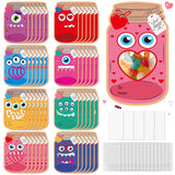 Mason Jar Valentines Day Cards - 48 Pack Monster Mason Jar Valentine Exchange Cards With Treat Bag Bulk For Kid, Funny Monster Exchange Gifts For Boys Girls Classroom Party(Candy Not Included)