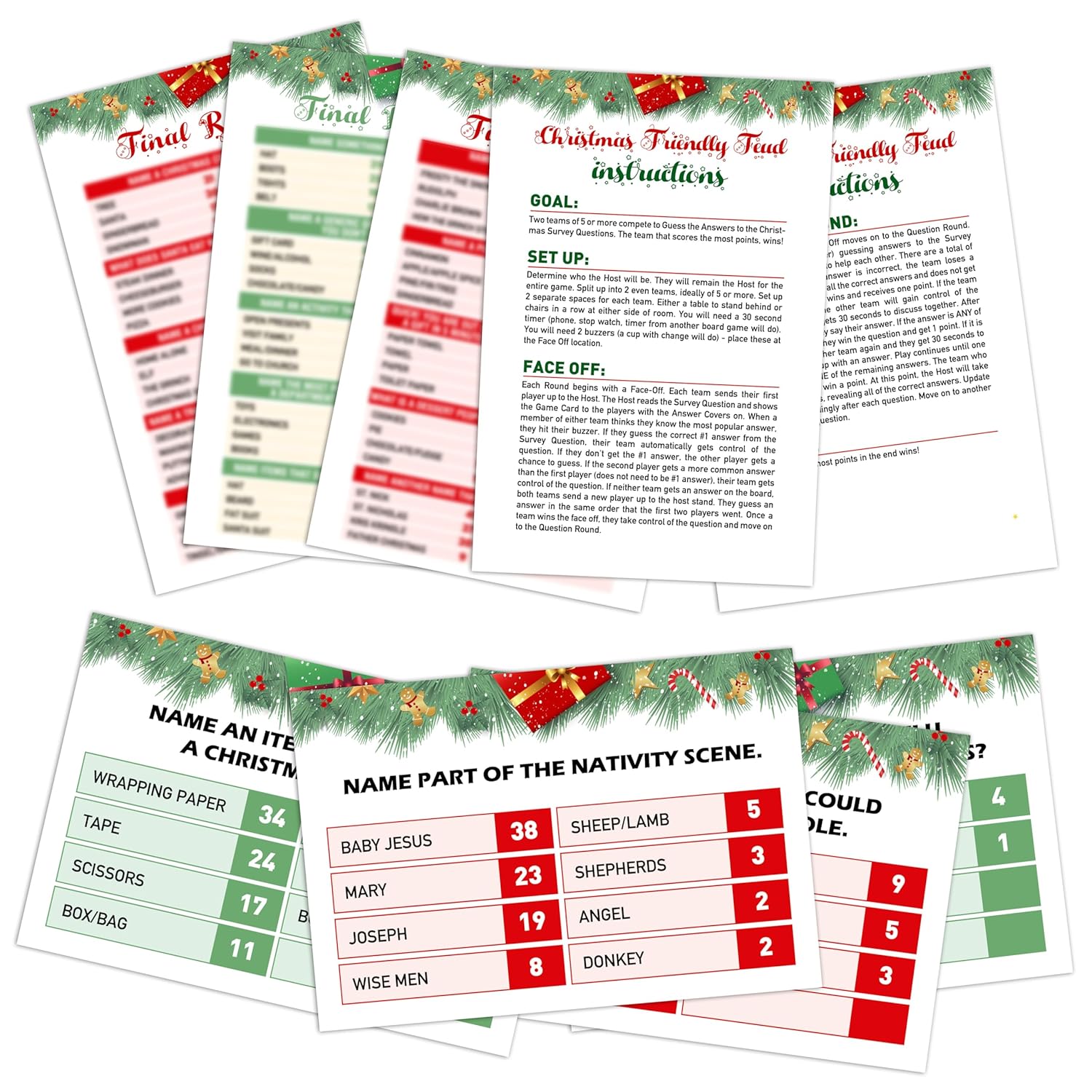 Friendly Feud Game - Christmas Family Party Game - Winter Adults Large Group Trivia Games & Activities (02)