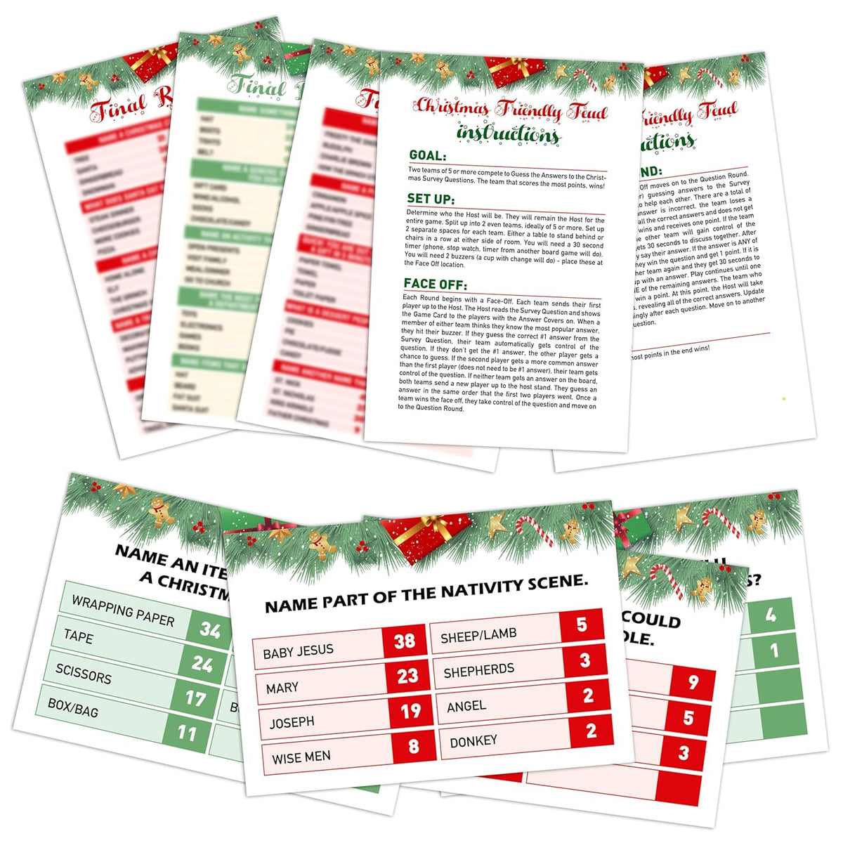 Friendly Feud Game - Christmas Family Party Game - Winter Adults Large Group Trivia Games & Activities (02)