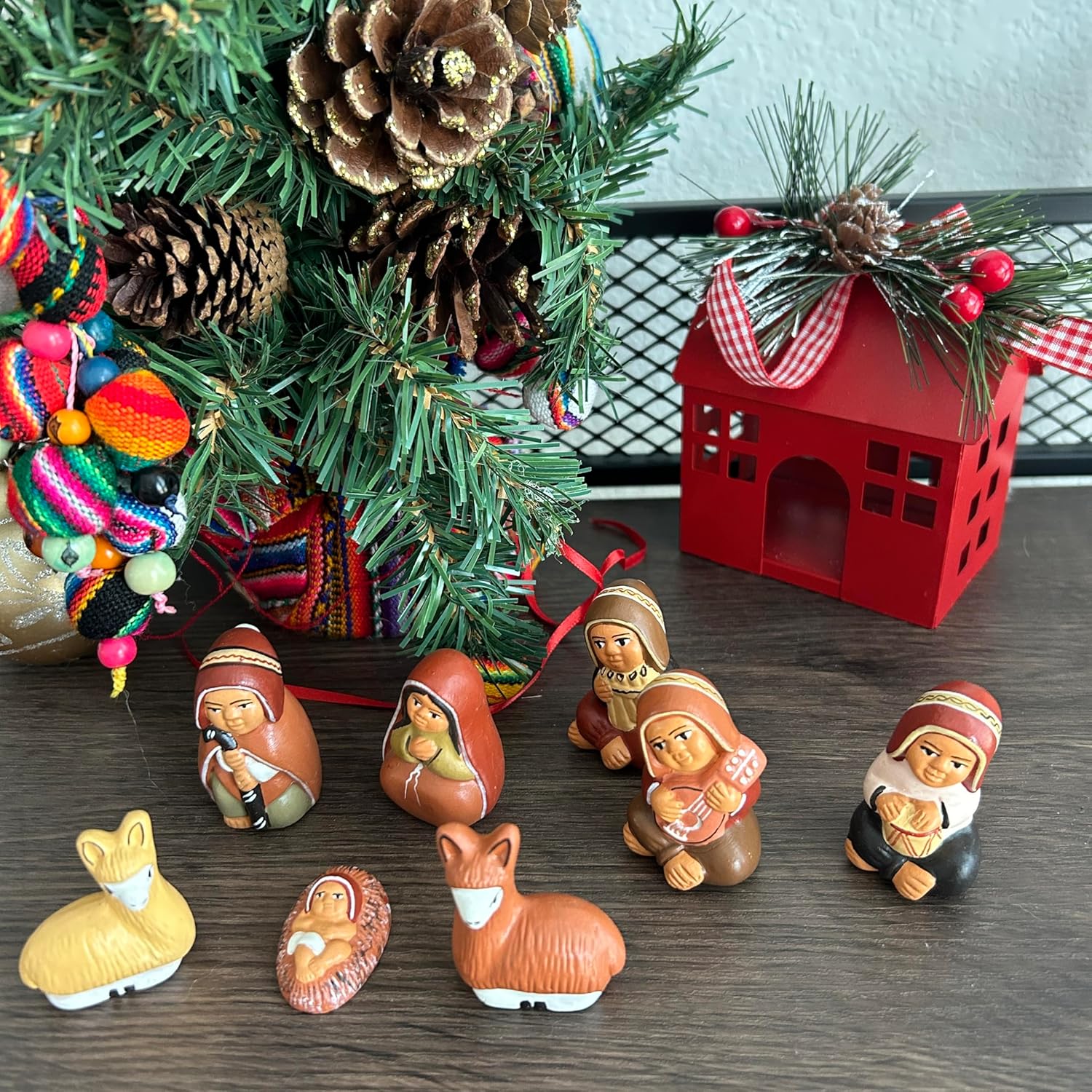 Tiny Peruvian Musical Nativity Scene, Religious Nativity Set For Indoor Christmas Decor, 8-Pcs Set 2" Tall