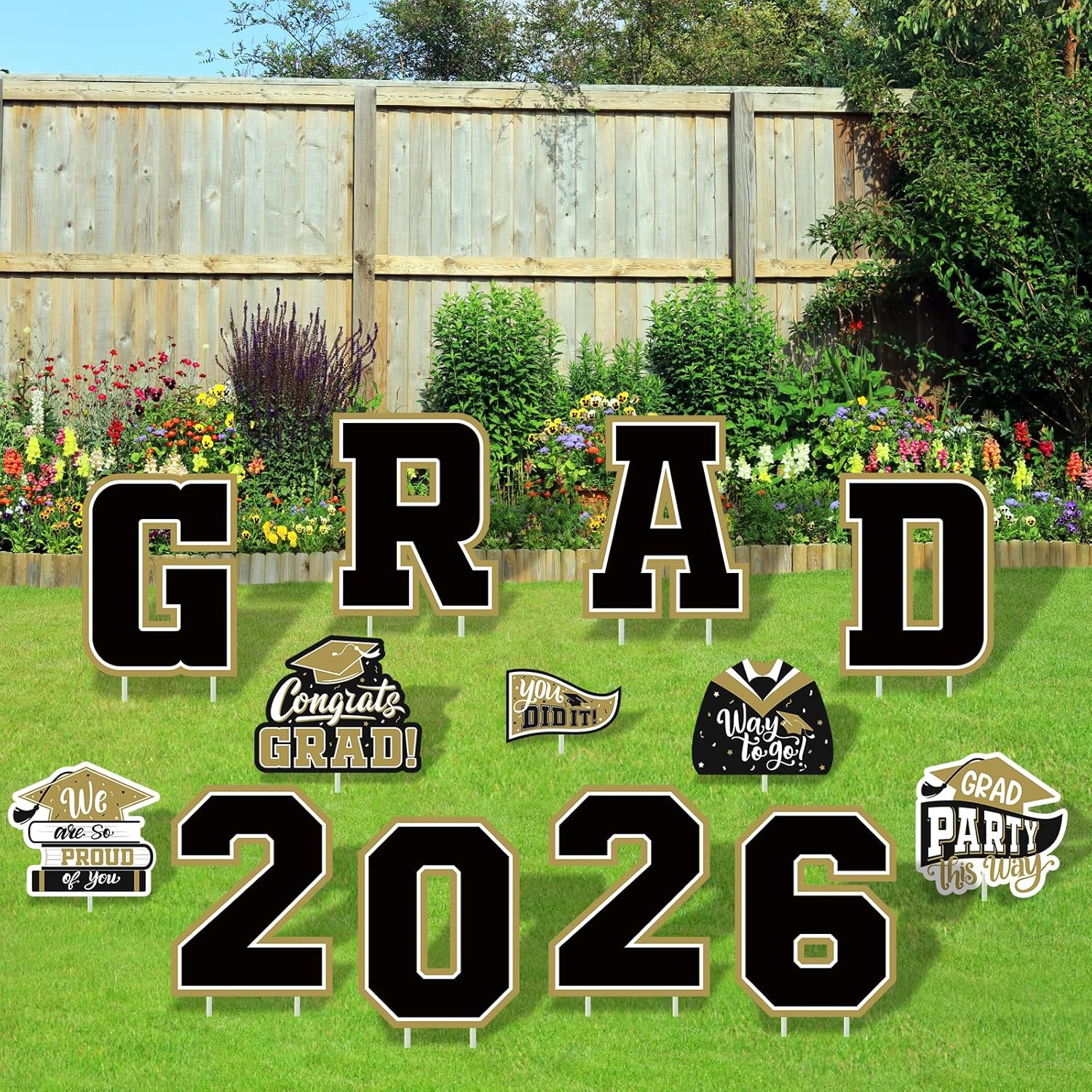 Black Themed 2026 Graduation Decorations Class Of 2026 Set - Congrats Grad Yard Signs, Class Of 2026 Yard Signs, Complete Party Supplies For High School & College Celebrations