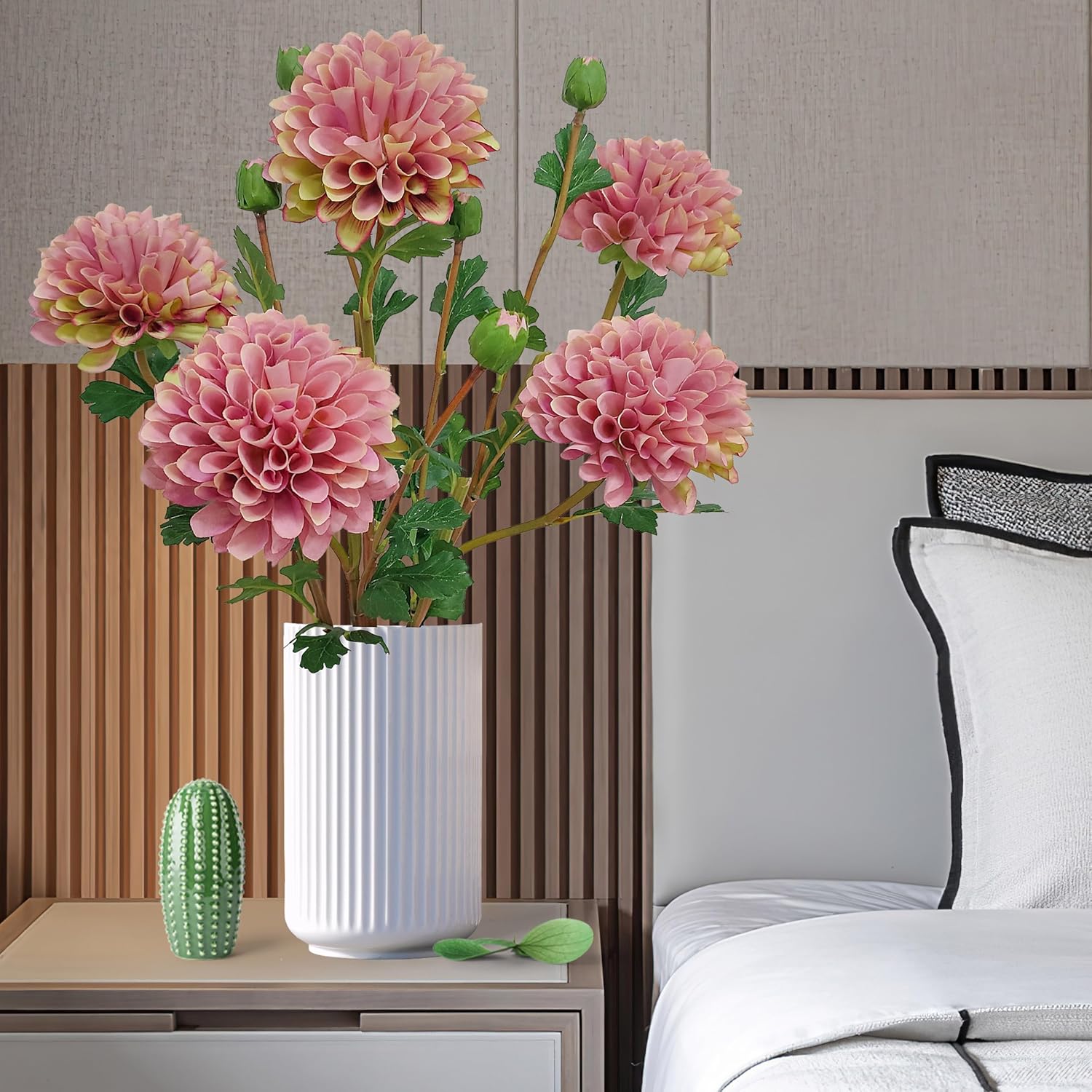 Artificial Silk Flowers Dahlia 24'In Fake Long Stem Flower 5 Pcs,Suitable For Wedding Decoration Bouquets,Core Decorations,Home Furnishings (5, Fall Pink)
