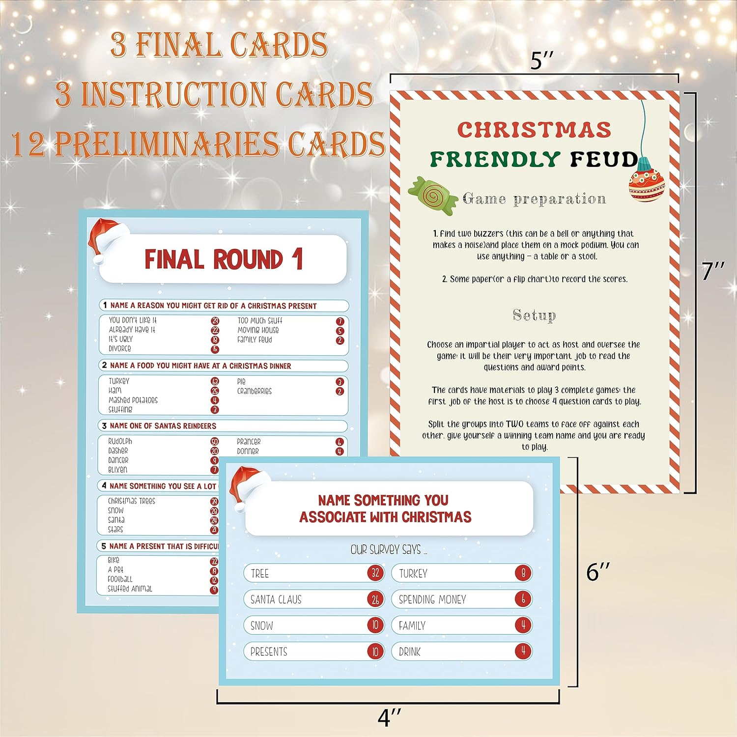 Christmas Friendly Feud Game - The Hilarious Party Game Of Guessing Top Answers,Feud Game For Adults,Christmas Party,Classroom,Family Games Night,Team Ice Breaker Games,15 Trivia Cards-7