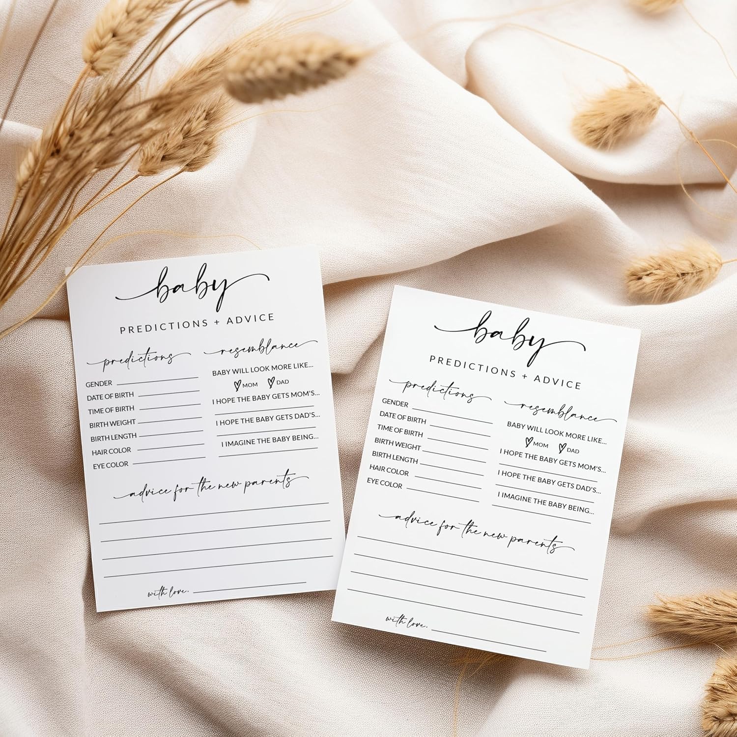 Baby Shower Predictions And Advice Cards – 50 Large Gender Neutral Baby Shower Game Cards – Fun Baby Shower Activities For Guests, Advice & Wishes Cards For Boy Or Girl,