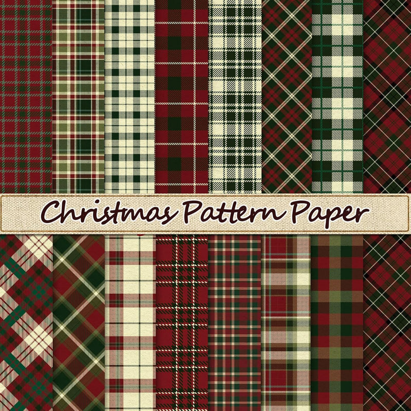 30Pcs Christmas Pattern Paper Plaid Scrapbook Specialty Paper Vintage Double S